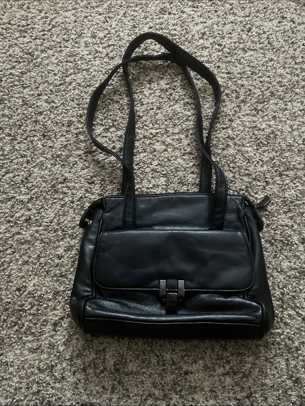Classic Black Leather Shoulder Bag